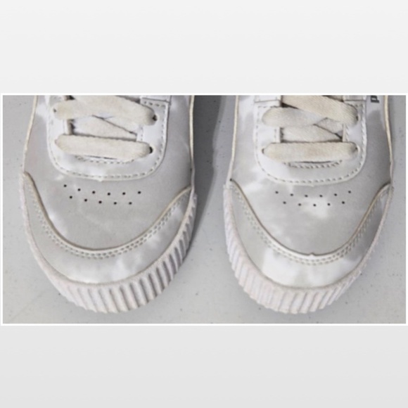 Puma Shoes Kids Size 12.5 White Leather Black Carina Lift Graphic Platform Youth - Picture 9 of 14